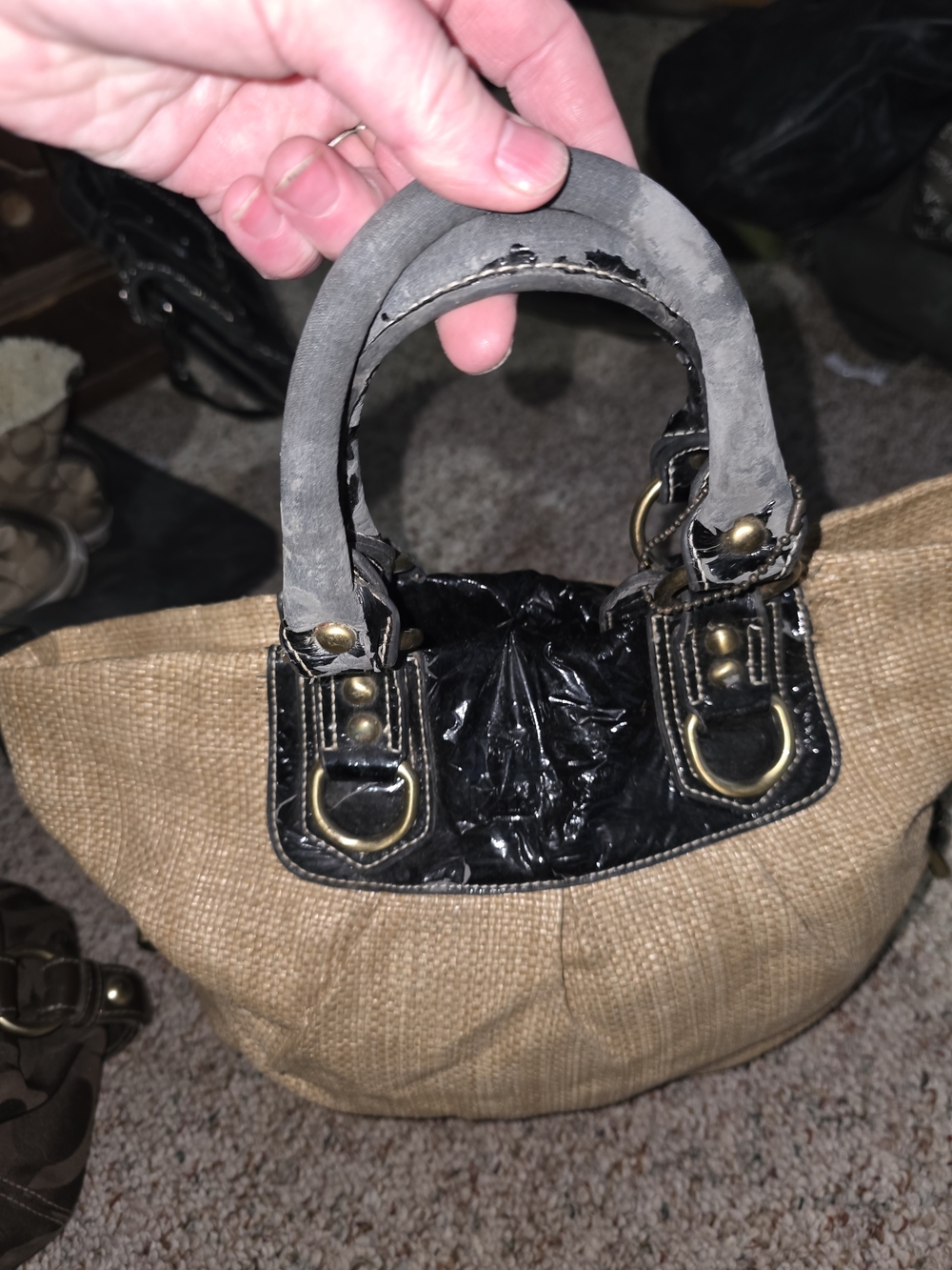 Coach  White  and Tan Logo Canvas Tote with Black Trim ( These Needs Repairs) - Picture 6 of 10